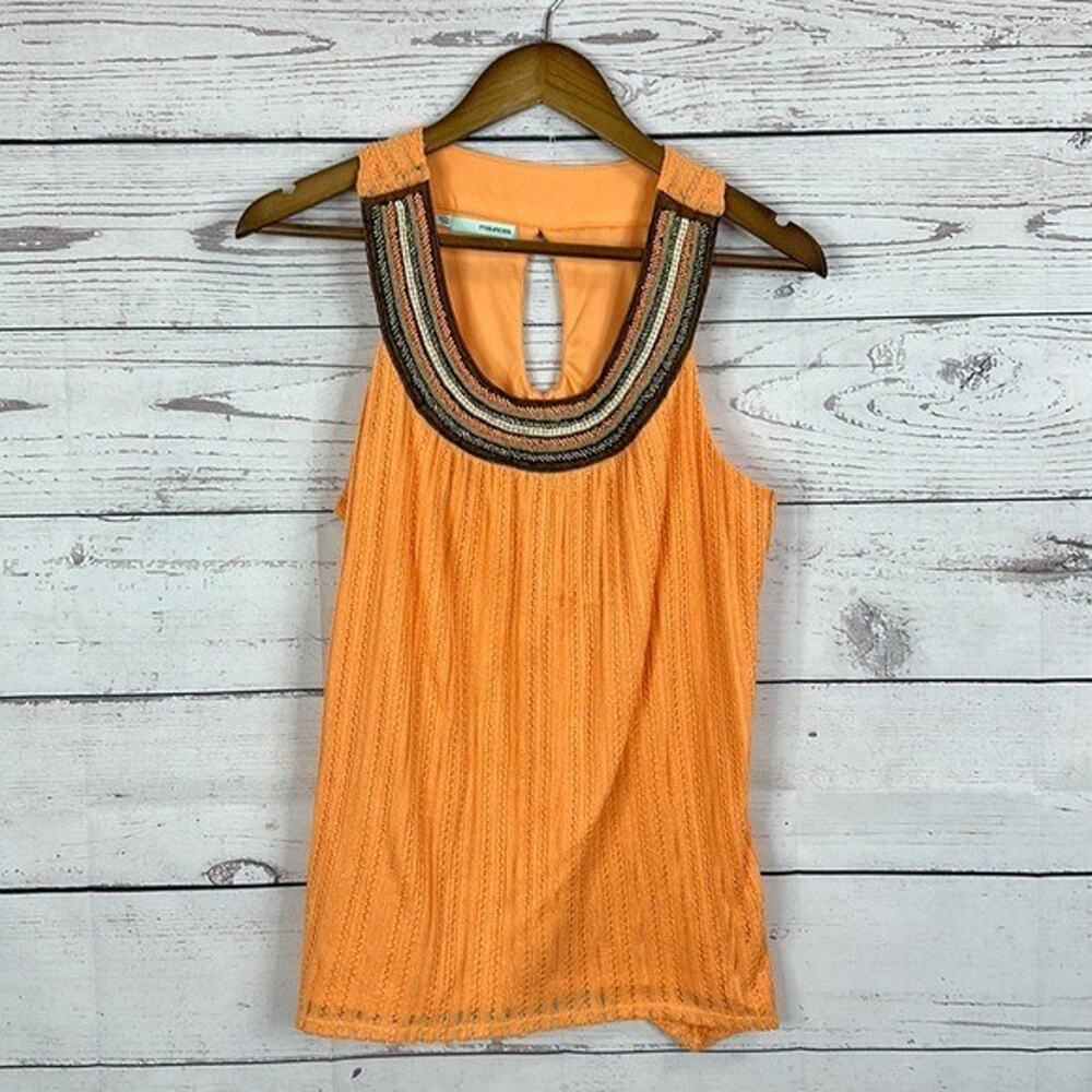 Maurices Tank‎ Top Shirt Womens Large Orange Beaded Knit Southwestern Boho